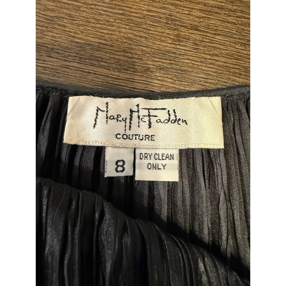 Mary McFadden Couture Black Fortuny Pleated Midi Skirt Mushroom Pleat Vintage 8‎